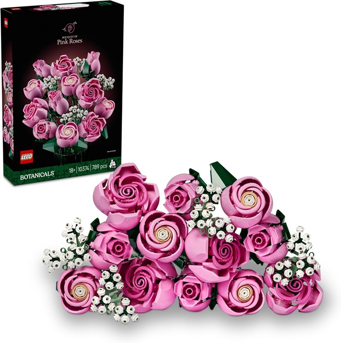LEGO Botanicals Bouquet di Rose Rosa – Costruzioni per Adulti di Fiori Finti – Include 12 Rose Artificiali e 4 Rametti di Gipsofila per la Decorazione di Casa e Ufficio – Idea Regalo Fai da Te – 10374