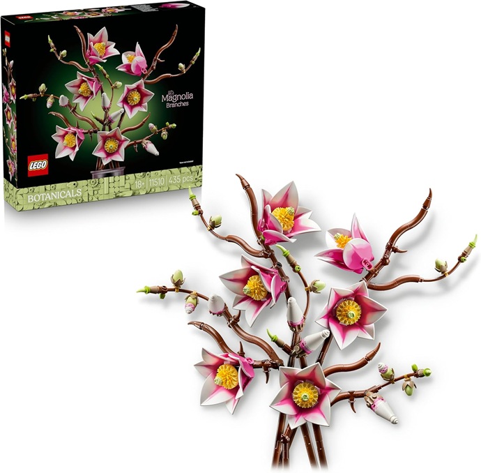 LEGO Botanicals Rametti di Magnolia – Set di Fiori Finti per Adulti – 5 Magnolie Artificiali per Decorare il Soggiorno o la Camera da Letto – Idea Regalo Fai da Te per Donne – 11510