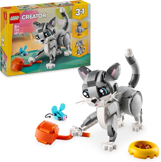 LEGO Creator 3 in 1 Gatto Giocoso Giocattolo – Animale che si Trasforma in Piccione o in Cane Domestico – Regalo di Compleanno Creativo per Bambine e Bambini da 8 Anni in su – 31163