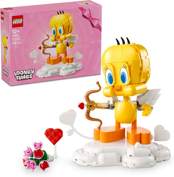 LEGO Titti – Uccellino Giocattolo – Modello Looney Tunes da Esposizione con Mazzo di Fiori, Cuore, Arco di Cupido e Supporto a Forma di Nuvola – Regalo per Bambine e Ragazze da 12 Anni in Su – 40824