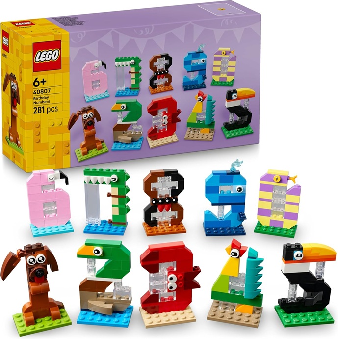 LEGO Numeri del Compleanno Giocattolo – Decorazione per Torta con Animali tra cui Cane, Ragno e Balena – Addobbi per Feste o Gioco per Contare – Idea Regalo per Bambini e Bambine da 6 Anni – 40807