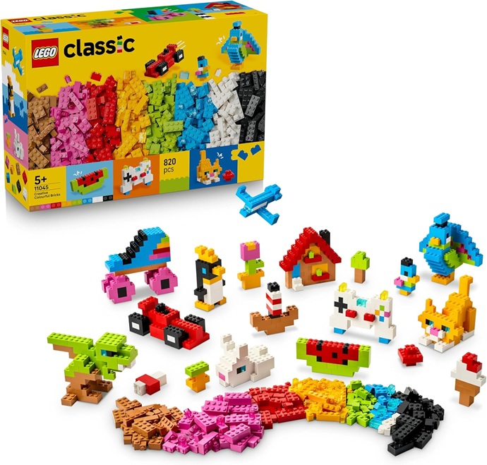 LEGO Classic Mattoncini Colorati Creativi – Giocattolo per la Motricità Fine – Costruisci Animali, Dinosauri e Veicoli tra cui un Aereo e un’Auto – Regalo per Bambini e Bambine da 5 Anni in su – 11045