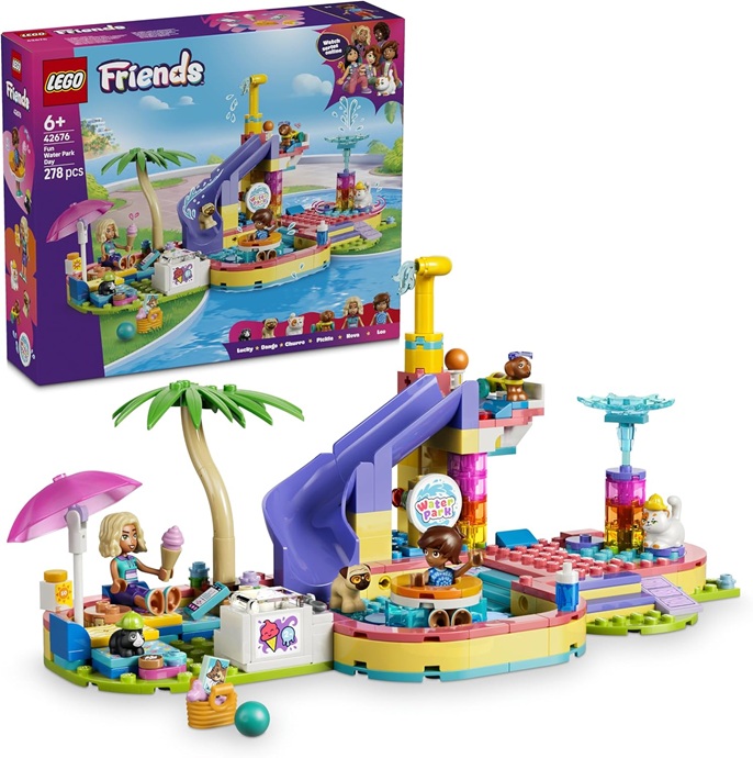 LEGO Friends Divertente Giornata al Parco Acquatico – Miniatura da Costruire Giocattolo con Scivolo, 2 Mini Bamboline, 4 Animali e Accessori – Idea Regalo di Compleanno per Bambine da 6 Anni – 42676