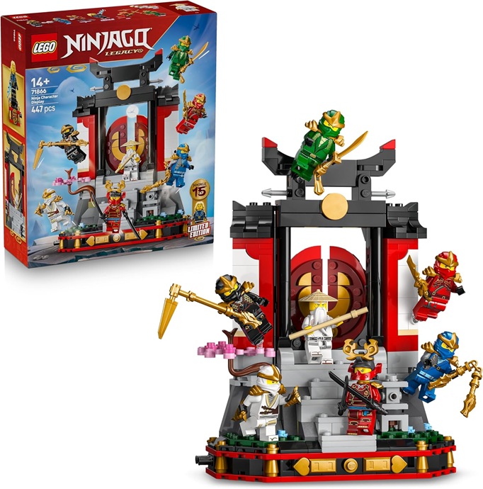 LEGO NINJAGO Display Personaggi Ninja – 15° Anniversario – Kit di Modellismo con Porta del Monastero, 8 Minifigure da Collezione e Spade – Regalo per Bambini, Ragazzi e Fan Adulti da 14 Anni – 71866