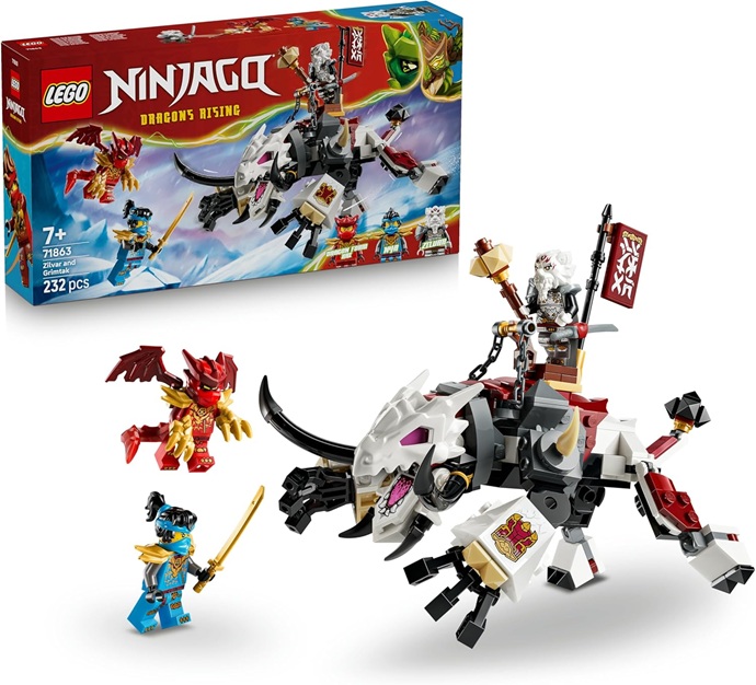 LEGO NINJAGO Zilvar e Grimtak la Bestia Drago – Giocattolo Ninja con Action Figure e 3 Minifigure tra cui Kai e Nya – Regalo di Compleanno per Bambini da 7 Anni Fan di La Rivolta dei Draghi – 71863