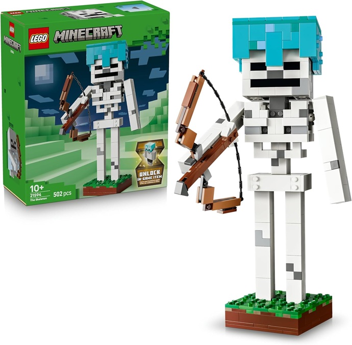 LEGO Minecraft Scheletro Giocattolo – Action Figure di Mob con Elmo di Diamante, Arco e Frecce e Base in Erba – Decorazione Cameretta – Regalo per Gamer, Bambini e Bambine da 10 Anni in su – 21594
