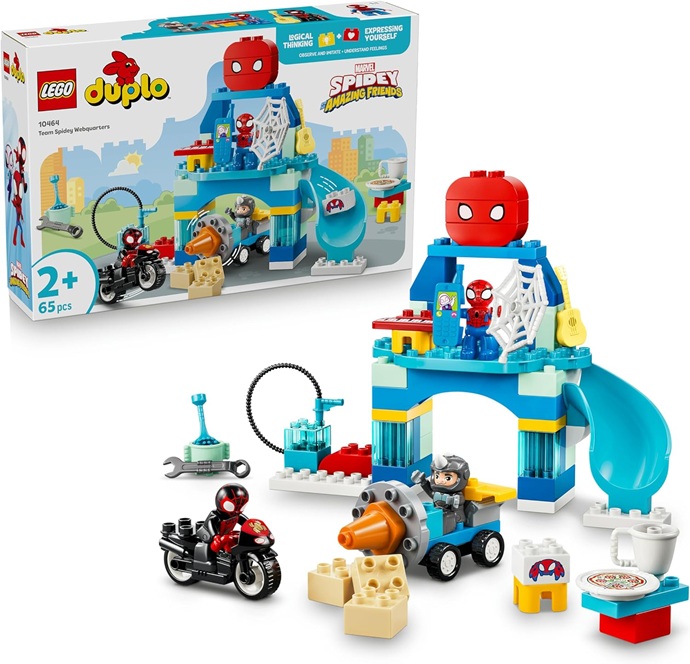 LEGO DUPLO Marvel Webquarters del Team Spidey – Gioco Didattico da Supereroi con 3 Personaggi e Moto Giocattolo – Regalo per Bambini da 2 Anni in su Fan di Spidey e i Suoi Fantastici Amici – 10464