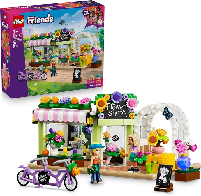 LEGO Friends Negozio di Fiori Creativo – Miniatura da Costruire Giocattolo con Fiori Finti, Bouquet, 2 Mini Bamboline, Bicicletta e Accessori – Regalo di Compleanno per Bambine da 7 Anni in su – 42693