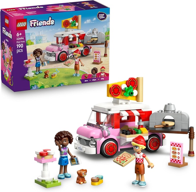 LEGO Friends Furgone delle Pizze Giocattolo – Gioco di Ruolo con 2 Mini Bamboline, Cane, Accessori e Cibo – Idea Regalo di Compleanno per Bambine da 6 Anni in su – 42694