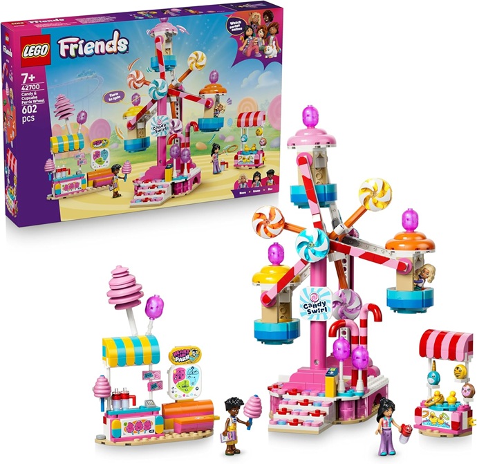 LEGO Friends Ruota Panoramica Dolci e Cupcake – Giocattolo Interattivo con Giostra da Luna Park, 3 Mini Bamboline e Accessori – Regalo di Compleanno per Bambine da 7 Anni in su – 42700
