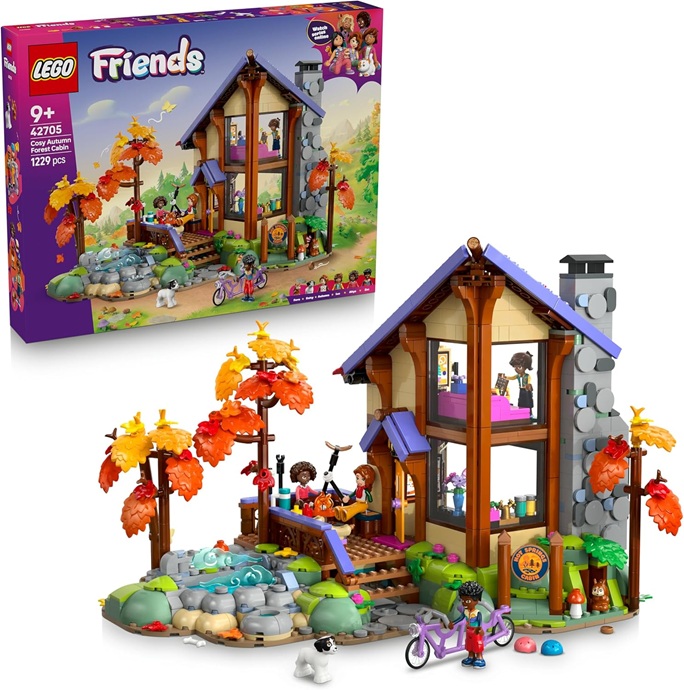 LEGO Friends Baita nella Foresta Autunnale – Miniatura da Costruire di Casa Giocattolo con 4 Mini Bamboline, 2 Animali Domestici e Accessori – Regalo di Compleanno per Bambine da 9 Anni in su – 42705