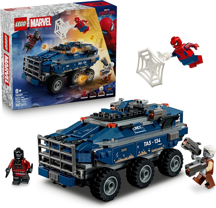 LEGO | Marvel Spider-Man: Inseguimento del Trasportatore di Detenuti – Giocattolo da Supereroi con Macchina Blindata e 4 Minifigure tra cui Lapide e Tarantula – Regalo per Bambini da 8 Anni – 76349