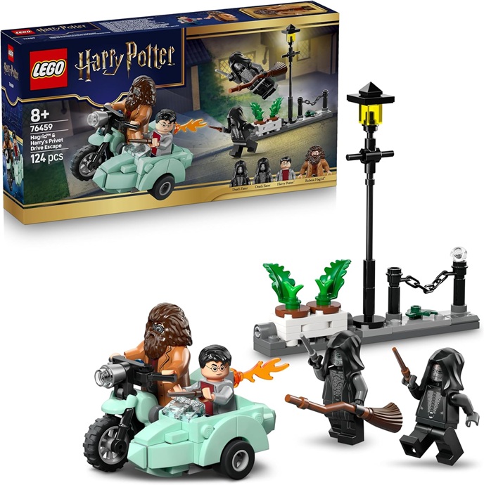 LEGO Harry Potter Fuga da Privet Drive di Hagrid e Harry – Moto Giocattolo con 4 Minifigure incl. 2 Mangiamorte e una Scena di Strada – Regalo per Bambine, Bambini e Fan da 8 Anni in su – 76459
