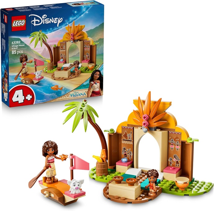LEGO | Disney Vaiana Casa del Villaggio e Barca Giocattolo – Gioco Didattico con 2 Mini Bamboline e Figura dell’Animale Pua – Regalo di Compleanno per Bambine da 4 Anni in su e per Fan – 43282