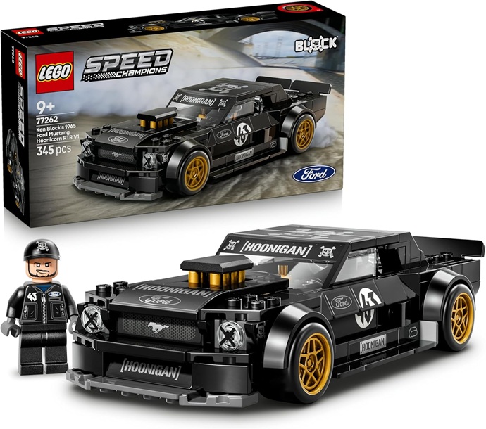 LEGO Speed Champions Ford Mustang ‘65 Hoonicorn V1 di Ken Block Macchina Giocattolo – Kit Modellismo con Minifigure da Collezione – Decorazione Cameretta – Regalo STEM per Bambini da 9 Anni – 77262