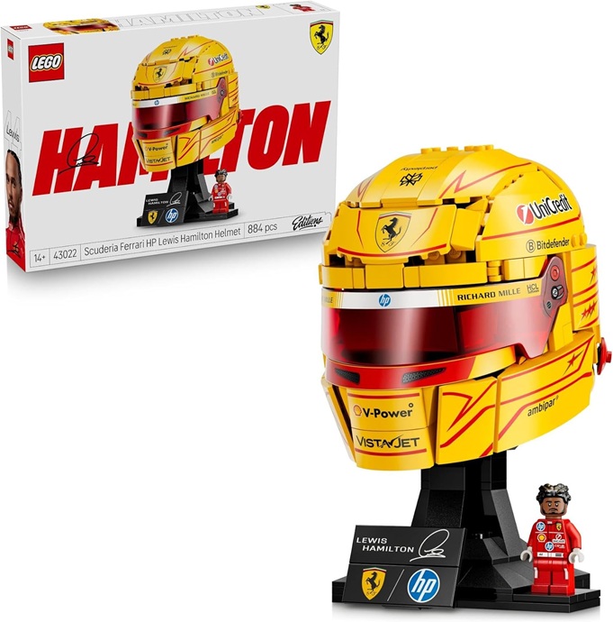 LEGO Editions Scuderia Ferrari HP Lewis Hamilton Helmet – F1 Merchandise – Display Model Kit w/Collectible Minifigure – Gift for 14+ Year Old Boys & Adult Motorsport Fans – 43022