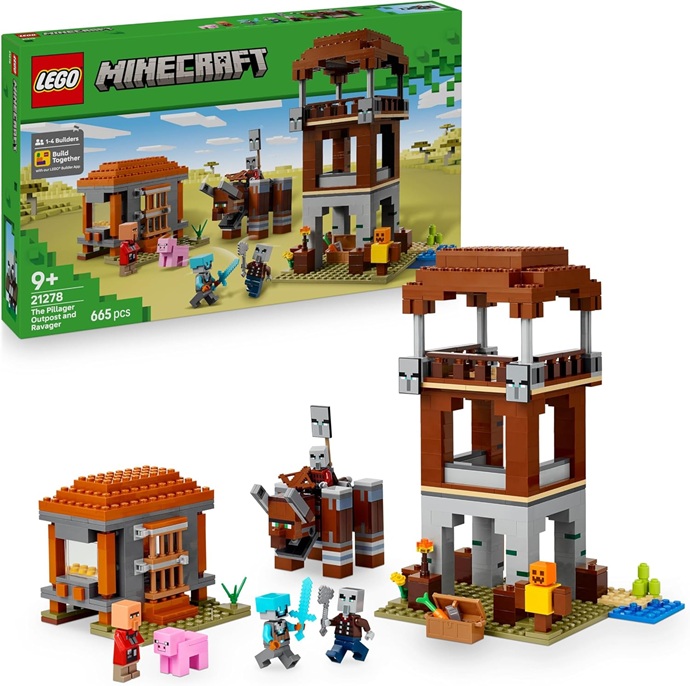 LEGO Minecraft L’Avamposto del Saccheggiatore e Predone – Giocattolo con Figura Snodabile del Razziatore con Funzione di Mascella Sferra Testate e Fortezza – Regalo per Gamer e Bambini 8+ Anni – 21278
