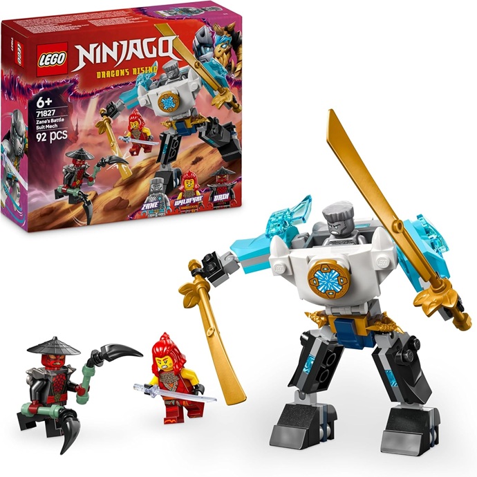 LEGO NINJAGO Mech da Battaglia di Zane – Figura Giocattolo Ninja Snodabile con 3 Minifigure con Armatura, Spade e Accessori, Giochi per Bambini e Bambine da 6 Anni da La Rivolta dei Draghi 71827