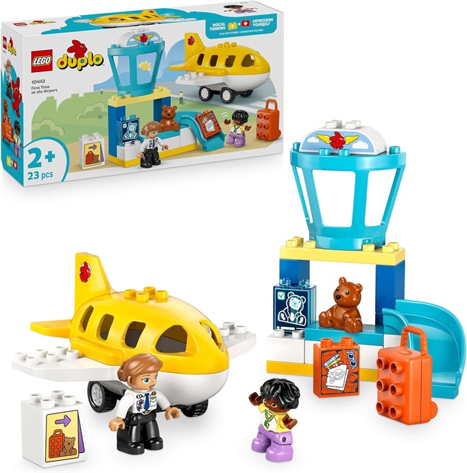 LEGO DUPLO La Prima Volta in Aeroporto – Gioco Educativo per la Motricità Fine con Aereo Giocattolo, 2 Figure e un Orsacchiotto – Regalo di Compleanno per Bambini e Bambine da 2 Anni in su – 10443