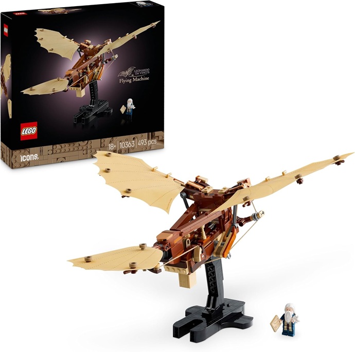 LEGO Icons Macchina Volante di Leonardo da Vinci con Ali Mobili – Include Minifigure e Espositore – Kit Ornitoretto Fai da Te per Adulti – Set di Costruzioni per Arredamento Casa – Idea Regalo – 10363