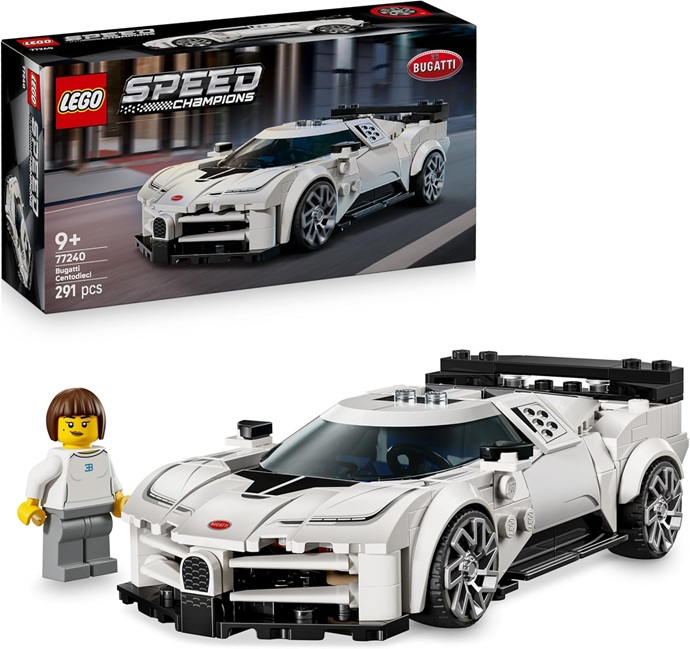 LEGO Speed Champions Hyper Sports Car Bugatti Centodieci – Modellino di Auto con Minifigure del Pilota – Macchina Giocattolo per Bambini da 9 Anni – Regalo di Compleanno – 77240