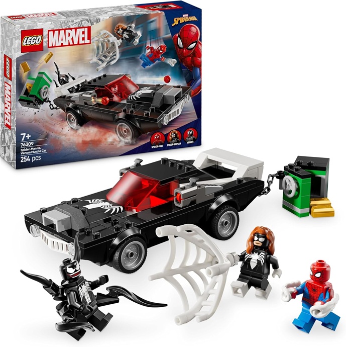 LEGO | Marvel Spider-Man Contro Muscle Car di Venom – Macchina Giocattolo da Costruire con 3 Minifigure, Giochi per Bambini da 7 Anni Fan dei Supereroi, dei Veicoli e dei Modelli di Auto 76309