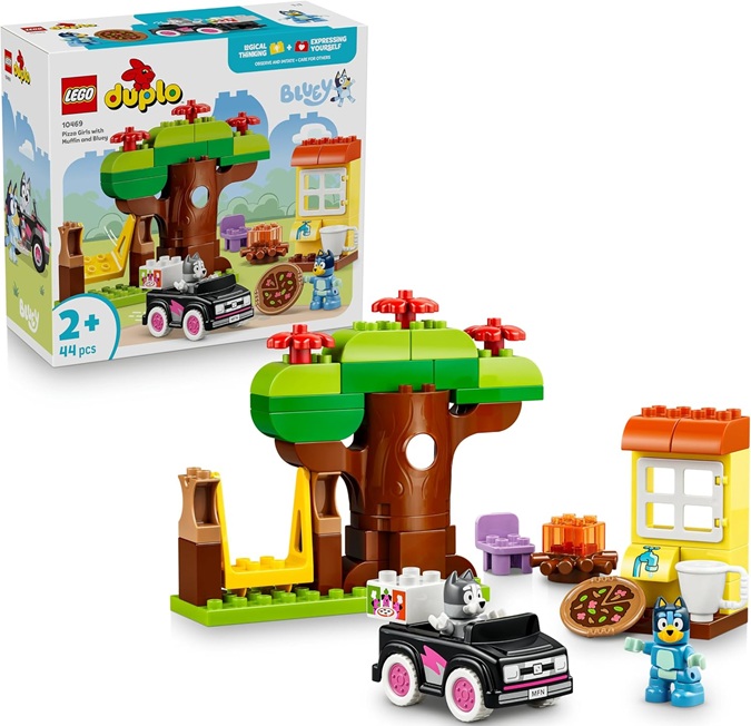 LEGO DUPLO Bluey Pizzaiole con Muffin e Bluey – Giochi Didattici per la Motricità Fine – Set Montessori con Auto, 2 Personaggi, Albero e Altalena .