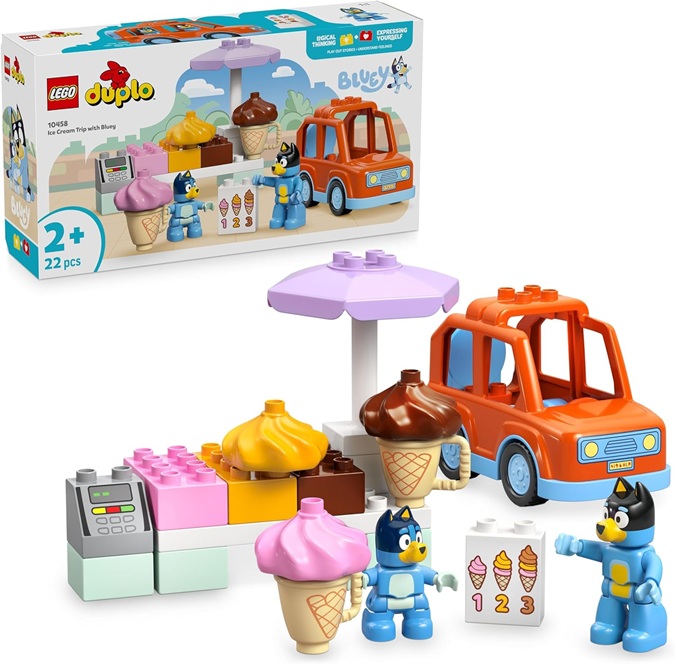 LEGO DUPLO Bluey: Visita alla Gelateria di Bluey – Gioco Educativo per Motricità Fine con Macchina Giocattolo, Stand dei Gelati e 2 Figure tra cui Bandit – Regalo per Bambine e Bambini 2+ Anni – 10458