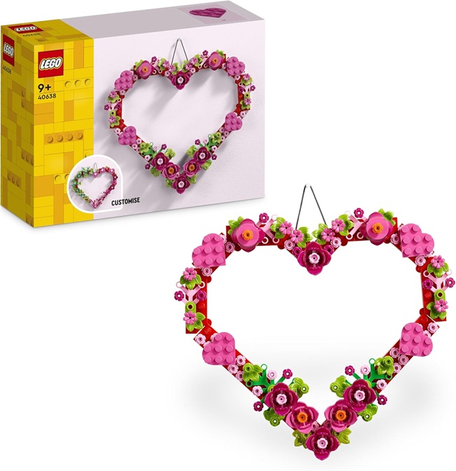 LEGO Cuore Ornamento Giocattolo – Kit di Arti e Mestieri – Modello Artistico da Esposizione con Fiori, Foglie e Cuoricini