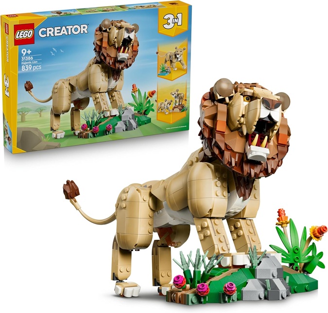 LEGO Creator 3in1 Animali Selvatici: Leone Maestoso Giocattolo – Trasformabile in una Leonessa o in 2 Cuccioli