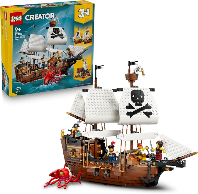 LEGO Creator 3 in 1 Iconica Nave da Pirata – Giocattolo Trasformabile in Castello o in 2 Barche Gemelle