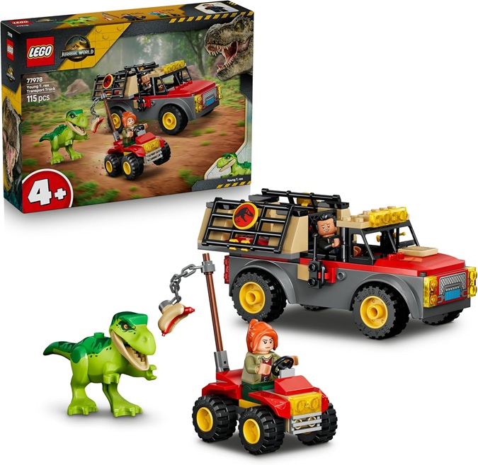 LEGO Jurassic World Camion da Trasporto per il Giovane T. Rex – Giocattolo con Dinosauro, Modello di ATV e 2 Minifigure