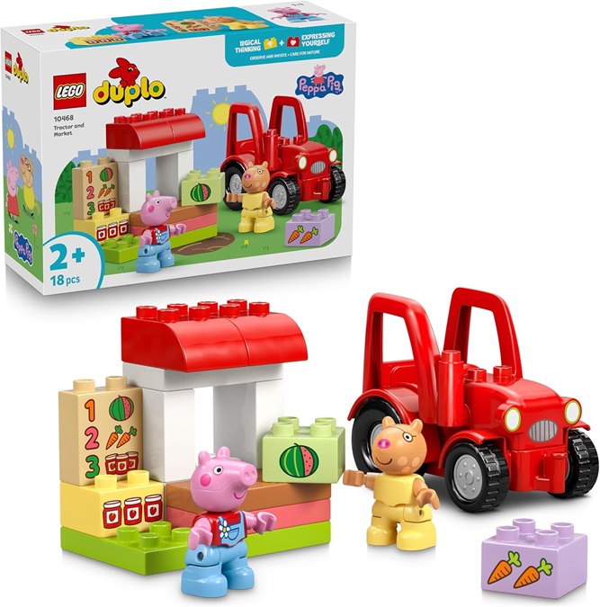 LEGO DUPLO Peppa Pig Trattore e Mercato – Giocattolo Didattico per la Motricità Fine – Giochi Montessori con 2 Personaggi Incluso Pedro il Pony