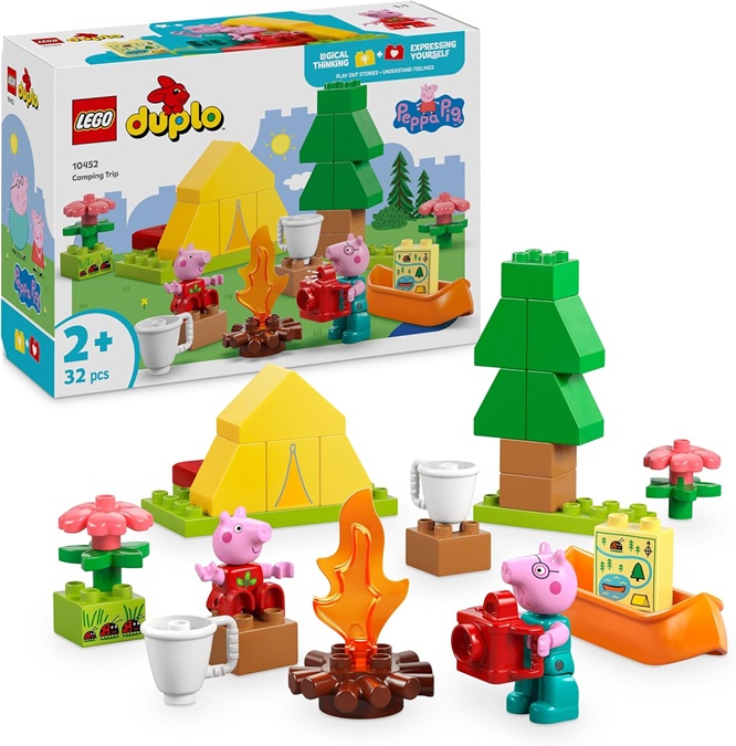 LEGO DUPLO Peppa Pig Gita in Campeggio con Papà – Giochi Montessori per Bambine e Bambini da 2 Anni – con Tenda, Canoa, Falò e 2 Personaggi