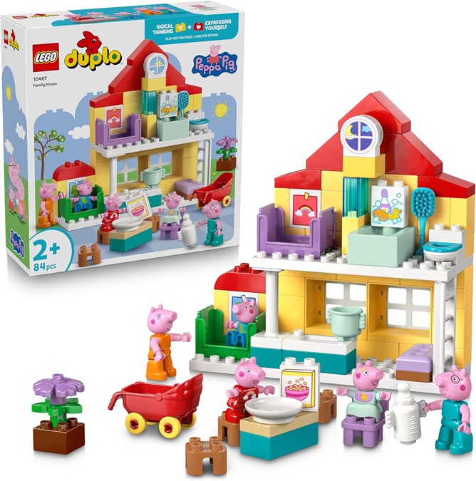 LEGO DUPLO Peppa Pig Villetta Familiare – Giocattolo Didattico per Motricità Fine – Giochi Montessori con 5 Personaggi e Accessori per Casa delle Bambole