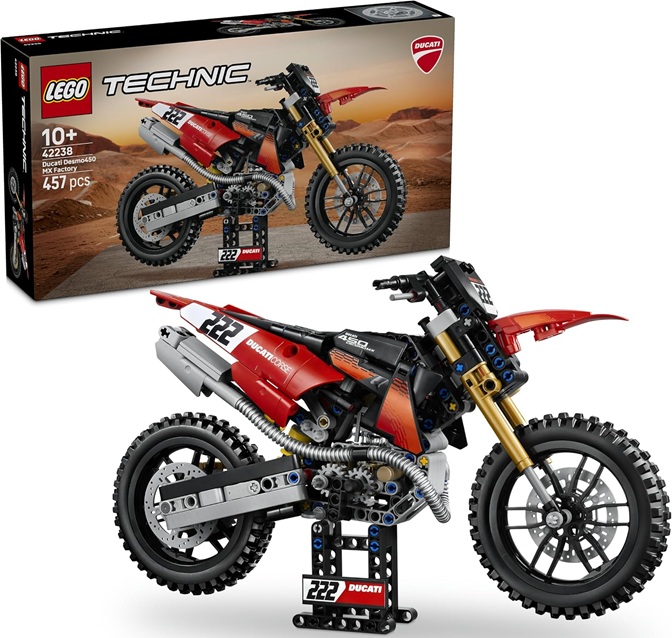 LEGO Technic Moto Ducati Desmo450 MX Factory – Kit di Modellismo – Moto Giocattolo con Motore a Cilindri e Sospensioni – Decorazione Cameretta – Regalo per Bambini da 10 Anni in su da Collezione 42238