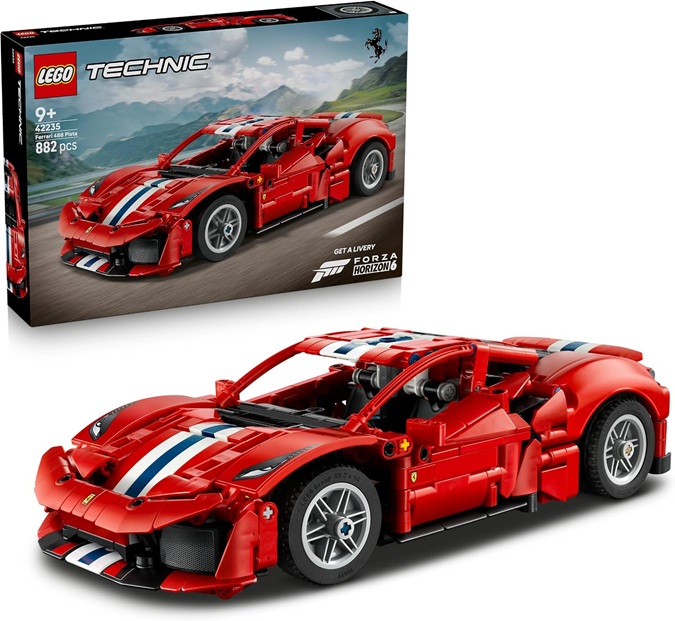 LEGO Technic Auto Ferrari 488 PISTA – Macchina Giocattolo con Motore V8, Sterzo e Differenziale – Decorazione da Cameretta – Regalo per Gamer, Bambini e Fan degli Sport Motoristici da 9 Anni – 42235