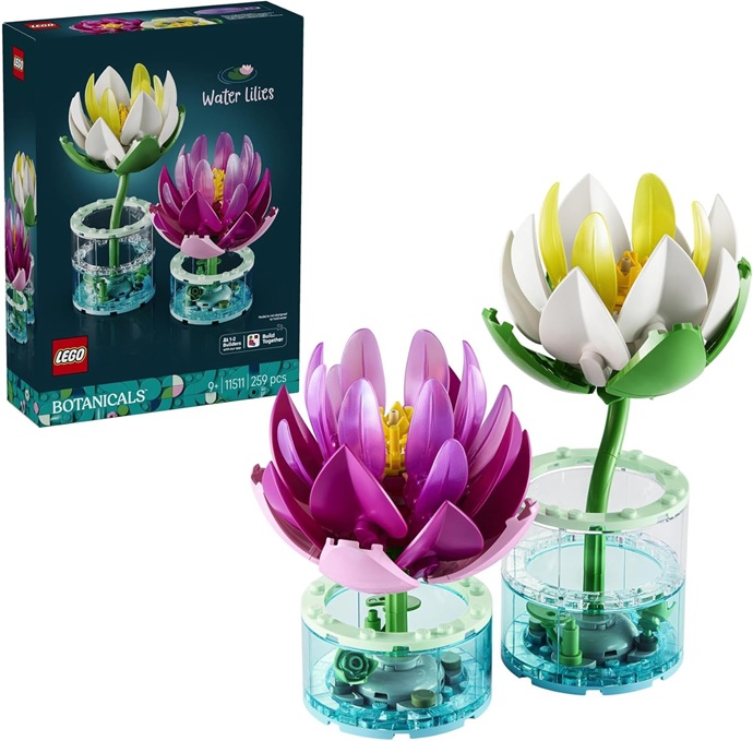 LEGO Botanicals Ninfee – Set di Piante Artificiali con Fiori Finti in 2 Vasi Trasparenti – Decorazione per Camera da Letto Fai da Te – Regalo per Bambine e Bambini da 9 Anni in su e per Adulti – 11511