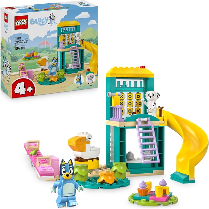 LEGO Bluey: Parco Giochi con Bluey e Chloe – Gioco per Bambine e Bambini da 4 Anni con 2 Minifigure, Saliscendi, Scivolo, Struttura per Arrampicata e 3 Piante – Regalo per i Fan della Serie TV – 11201