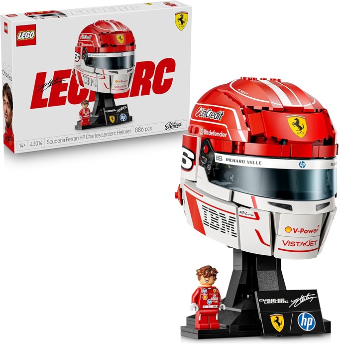 LEGO Editions Scuderia Ferrari HP Charles Leclerc Helmet – F1 Merchandise – Display Model Kit w/Collectible Minifigure – Gift for 14+ Year Old Boys & Adult Motorsport Fans – 43014