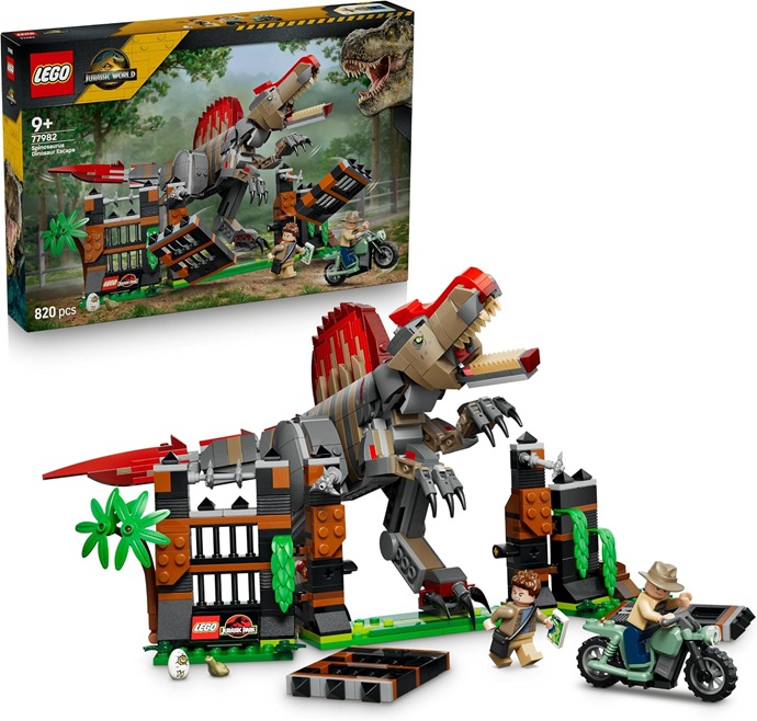 LEGO Jurassic World Fuga dal Dinosauro Spinosauro – Giocattolo Interattivo con una Figura di Dinosauro, una Moto e 2 Minifigure – Regalo di Compleanno per Bambini e Bambine da 9 Anni in su – 77982