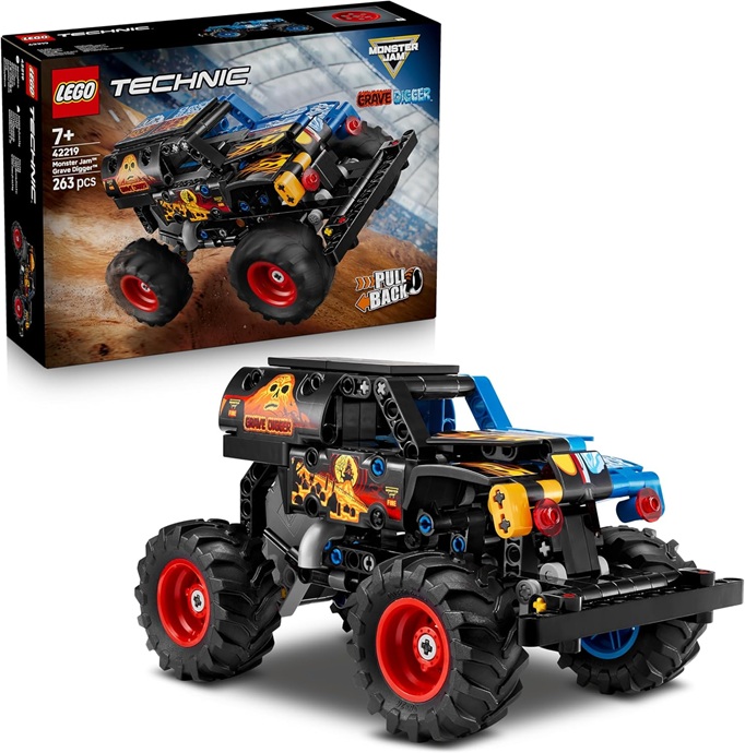 LEGO Technic Monster Jam Grave Digger Fire and Ice – Pull-Back Truck Toy – Race Car Model Kit w/Authentic Details – Birthday Gift for 7+ Year Old Boys, Girls & Fans – 42219