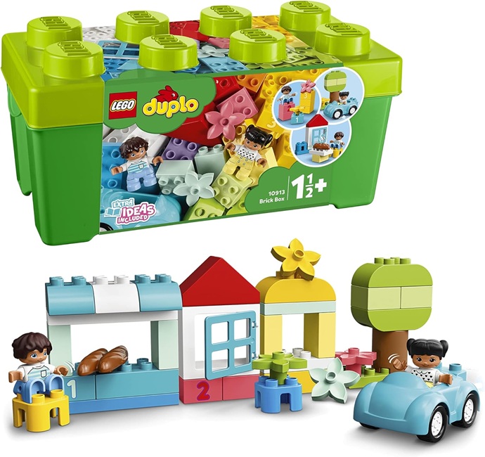 LEGO DUPLO Brick Box – Educational Stacking Toys for 1+ Year Old Boys & Girls – incl. Colourful Number Bricks, a Car & 2 Figures, plus Toy Storage – 10913