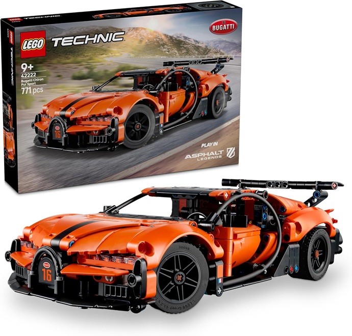 LEGO Technic Bugatti Chiron Pur Sport – Macchina Giocattolo – Modello di Auto da Corsa con Motore W16, Sterzo e Porte Apribili – Regalo per Bambini da 9 Anni in su Fan degli Sport Motoristici – 42222