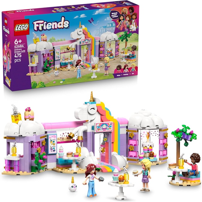 LEGO Friends Caffè dei Sogni Unicorno – Negozio Giocattolo di Torte con 3 Mini Bamboline, Registratore di Cassa, Cibo come Cupcakes e Accessori – Regalo di Compleanno per Bambine da 6 Anni – 42684