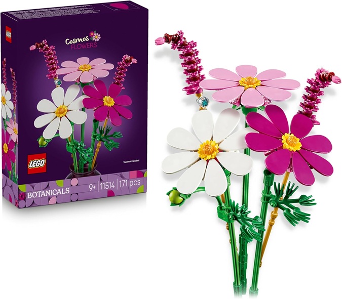LEGO Botanicals Fiori di Cosmos – Bouquet di Fiori Finti con 3 Cosmos Artificiali e 2 Steli di Penniseto – Decorazione da Camera da Letto – Regalo di Compleanno per Bambine e Bambini da 9 Anni 11514