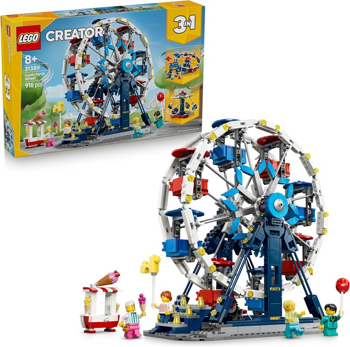 LEGO Creator 3 in 1 Iconica Ruota Panoramica – Parco Giochi Trasformabile in Attrazione a Forma di UFO o in Giostra – Decorazione Cameretta – Regalo per Bambini e Bambine da 8 Anni in su – 31389