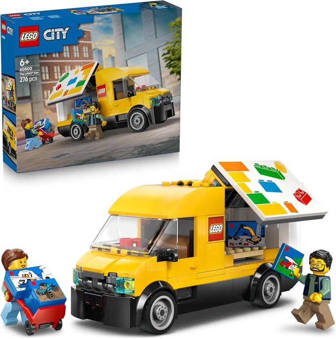 LEGO City The LEGO Van Toy – Delivery Truck Model Building Kit w/ 2 Minifigures, Trolley & Accessories – Birthday Gift Idea for 6+ Year Old Boys – 60500