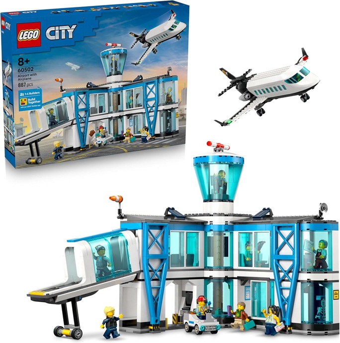 LEGO City Airport with Airplane Toy – Miniature Model Kit w/Terminal, Plane, Tug Car, Bridge, 9 Minifigures & Accessories – Birthday Gift Idea for 8+ Year Old Boys – 60502