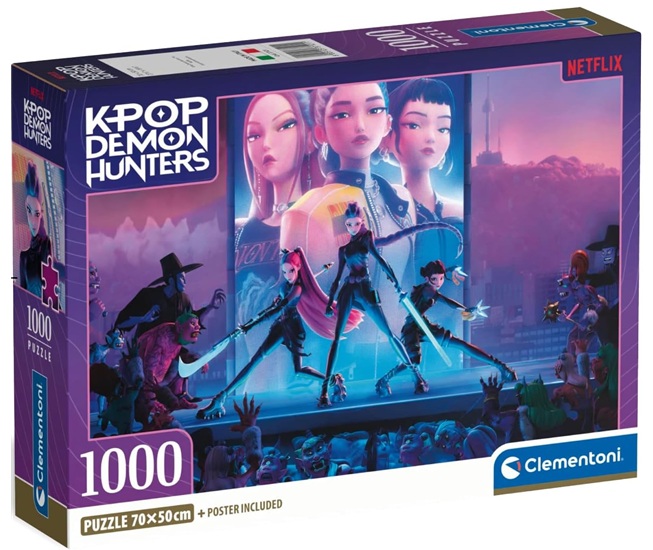 Clementoni Puzzle 1000 Pezzi per Adulti e Ragazzi, Illustrazione con Tema KPop Demon Hunters, Idea Regalo, Made in Italy, 70×50 cm, Poster Incluso, 37121